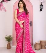 Pink color georgette fabric embroidered partywear saree