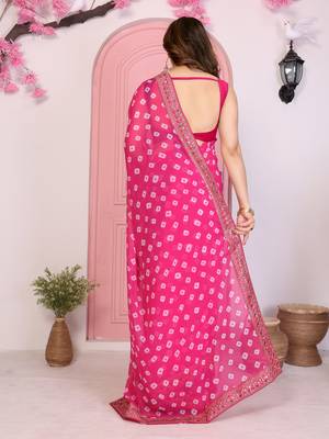 Pink georgette embroidered partywear saree 2