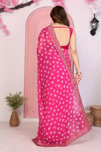 Pink georgette embroidered partywear saree