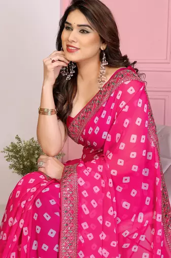 Pink georgette embroidered partywear saree