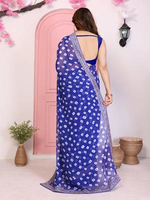 Blue georgette embroidered partywear saree 2