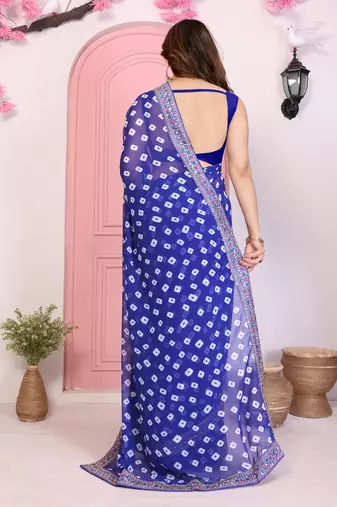 Blue georgette embroidered partywear saree