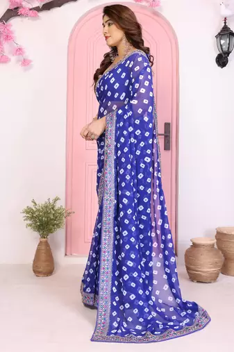 Blue georgette embroidered partywear saree
