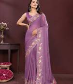 Lavender color star georgette fabric embroidery work ethnic partywear saree