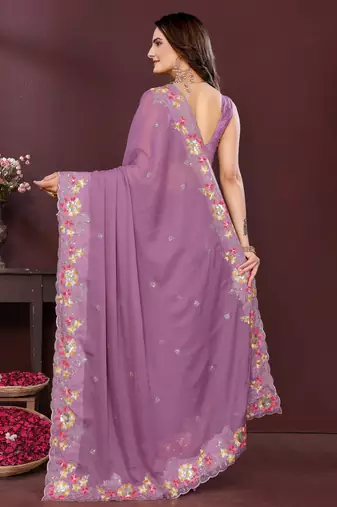 Lavender star georgette embroidery work ethnic partywear saree