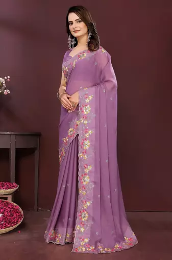 Lavender star georgette embroidery work ethnic partywear saree