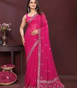 Pink color georgette fabric embroidery work ethnic partywear saree