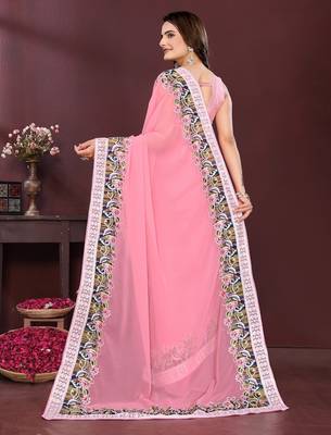 Pink georgette embroidery work ethnic partywear saree 2
