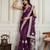 Purple color twill net fabric designer embroidery work ethnic partywear saree