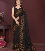 Black color net fabric designer embroidery work ethnic partywear saree