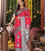 Pink color blended silk fabric woven jari designer saree