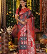 Grey color blended silk fabric woven jari designer saree