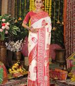 White color blended silk fabric woven jari designer saree