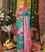 Sea green color blended silk fabric woven jari designer saree