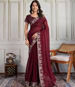 Maroon color burberry silk fabric graceful partywear saree