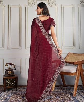 Maroon burberry silk blend graceful partywear saree 2