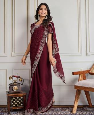 Maroon burberry silk blend graceful partywear saree 4
