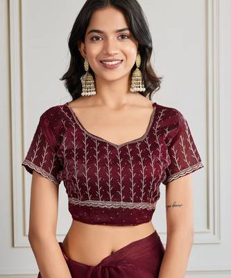Maroon burberry silk blend graceful partywear saree 5