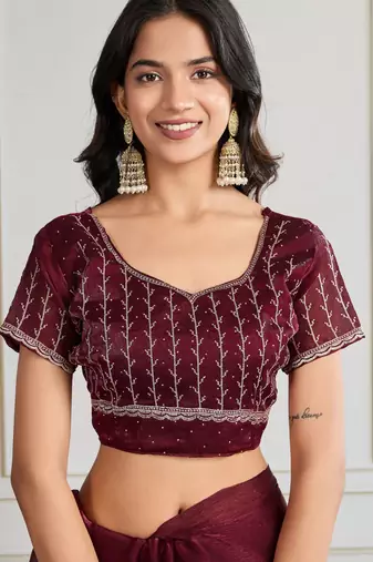 Maroon burberry silk blend graceful partywear saree