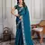 Teal blue color burberry silk fabric graceful partywear saree