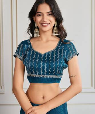 Teal blue burberry silk blend graceful partywear saree 5