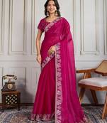 Pink color burberry silk fabric graceful partywear saree