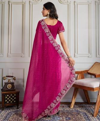 Pink burberry silk blend graceful partywear saree 2