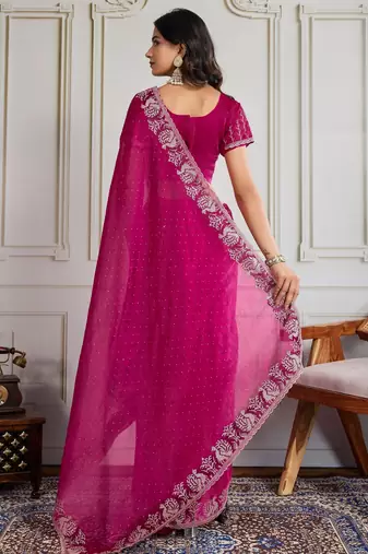 Pink burberry silk blend graceful partywear saree