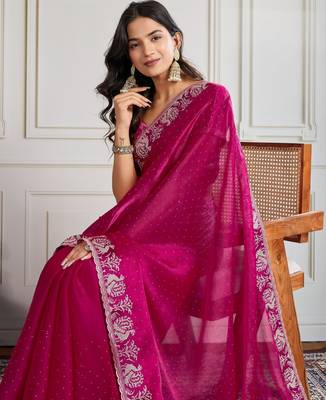Pink burberry silk blend graceful partywear saree 3