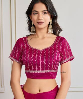Pink burberry silk blend graceful partywear saree 5