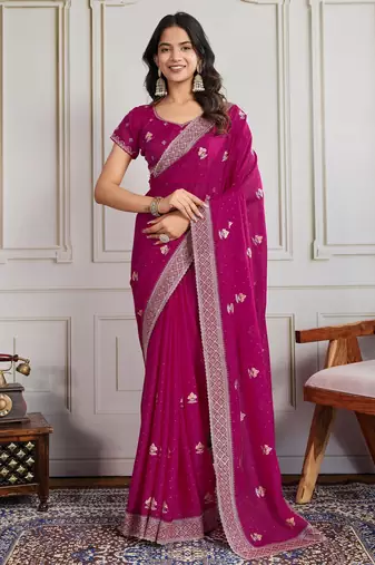 Pink color star georgette fabric graceful partywear saree