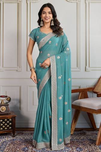 Sea green color star georgette fabric graceful partywear saree