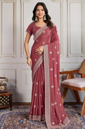 Rust color star georgette fabric graceful partywear saree