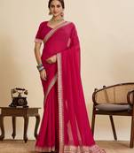 Pink color vichitra silk fabric beautiful partywear saree