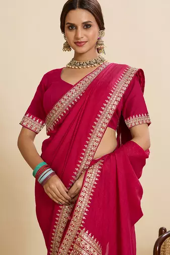 Pink vichitra silk blend partywear saree