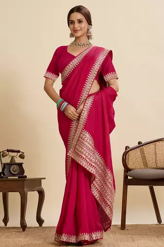 Pink vichitra silk blend partywear saree