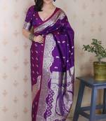 Purple color banarasi silk saree woven silver jari designer ceremonial partywear saree