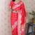 Red color banarasi silk saree woven silver jari designer ceremonial partywear saree