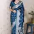 Teal blue color banarasi silk saree woven silver jari ceremonial partywear saree