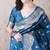 Teal blue color banarasi silk saree woven silver jari designer ceremonial partywear saree