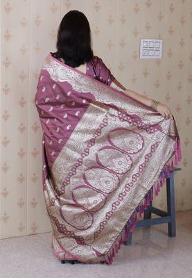 Dull purple faux banarasi silk blend saree woven silver zari ceremonial partywear saree 2