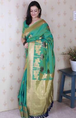Rama soft silk blend woven meenakari ceremonial partywear saree 1