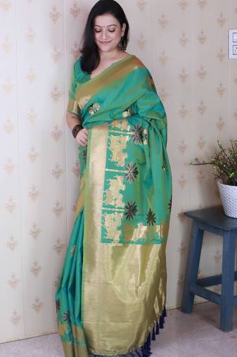 Ramacolor soft silk fabric woven meenakari designer ceremonial partywear saree