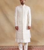 Ivory thread and swarovski embroidered sherwani for men