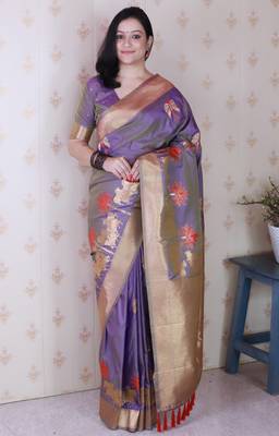 Lavender soft silk blend woven meenakari ceremonial partywear saree 1