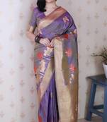 Lavendercolor soft silk fabric woven meenakari designer ceremonial partywear saree