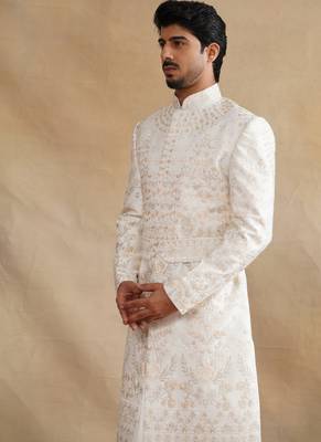 Ivory thread and swarovski embroidered sherwani for men 3