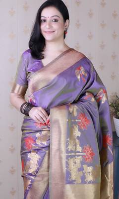 Lavender soft silk blend woven meenakari ceremonial partywear saree 3