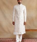 Ivory thread and swarovski embroidered sherwani for men