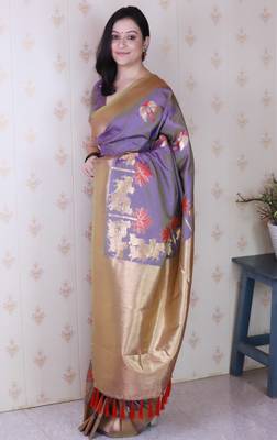 Lavender soft silk blend woven meenakari ceremonial partywear saree 4
